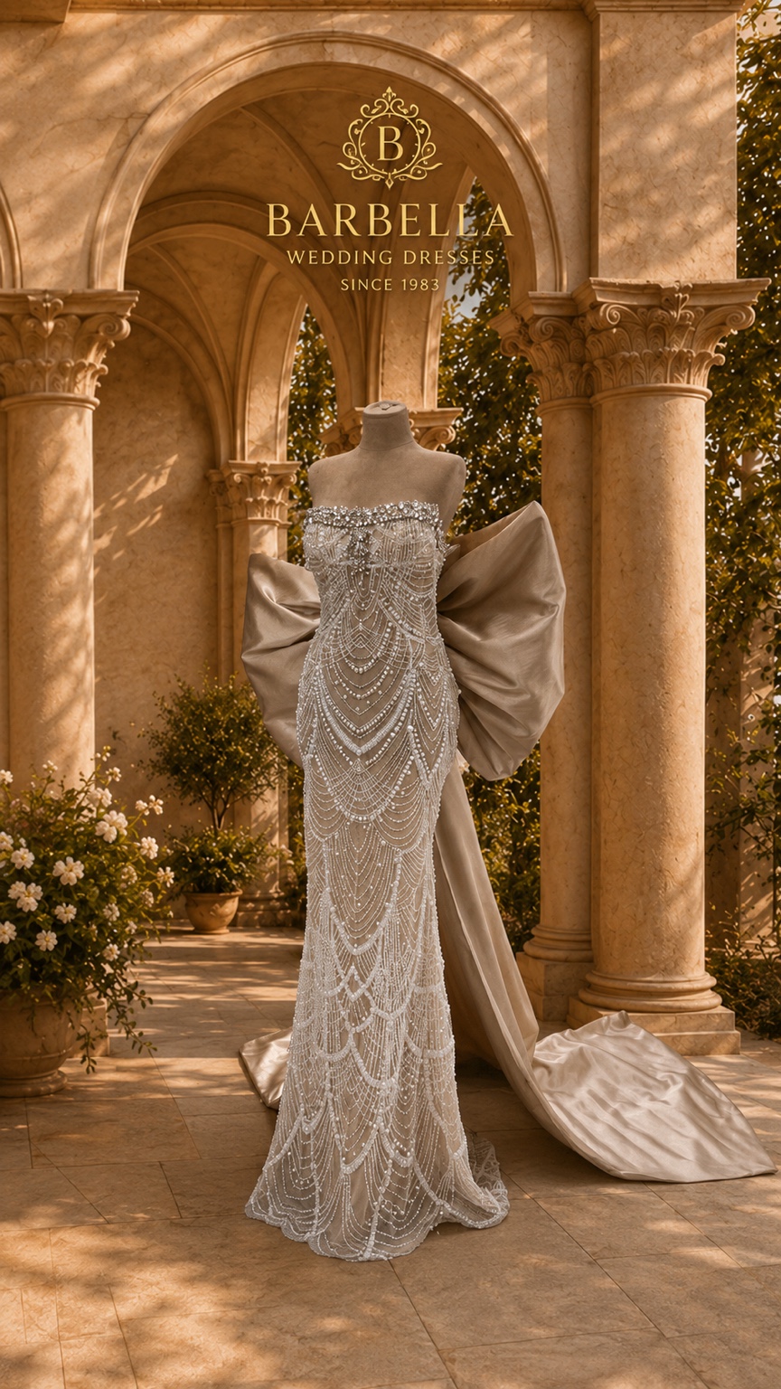 Mermaid gown with detachable bow — 1