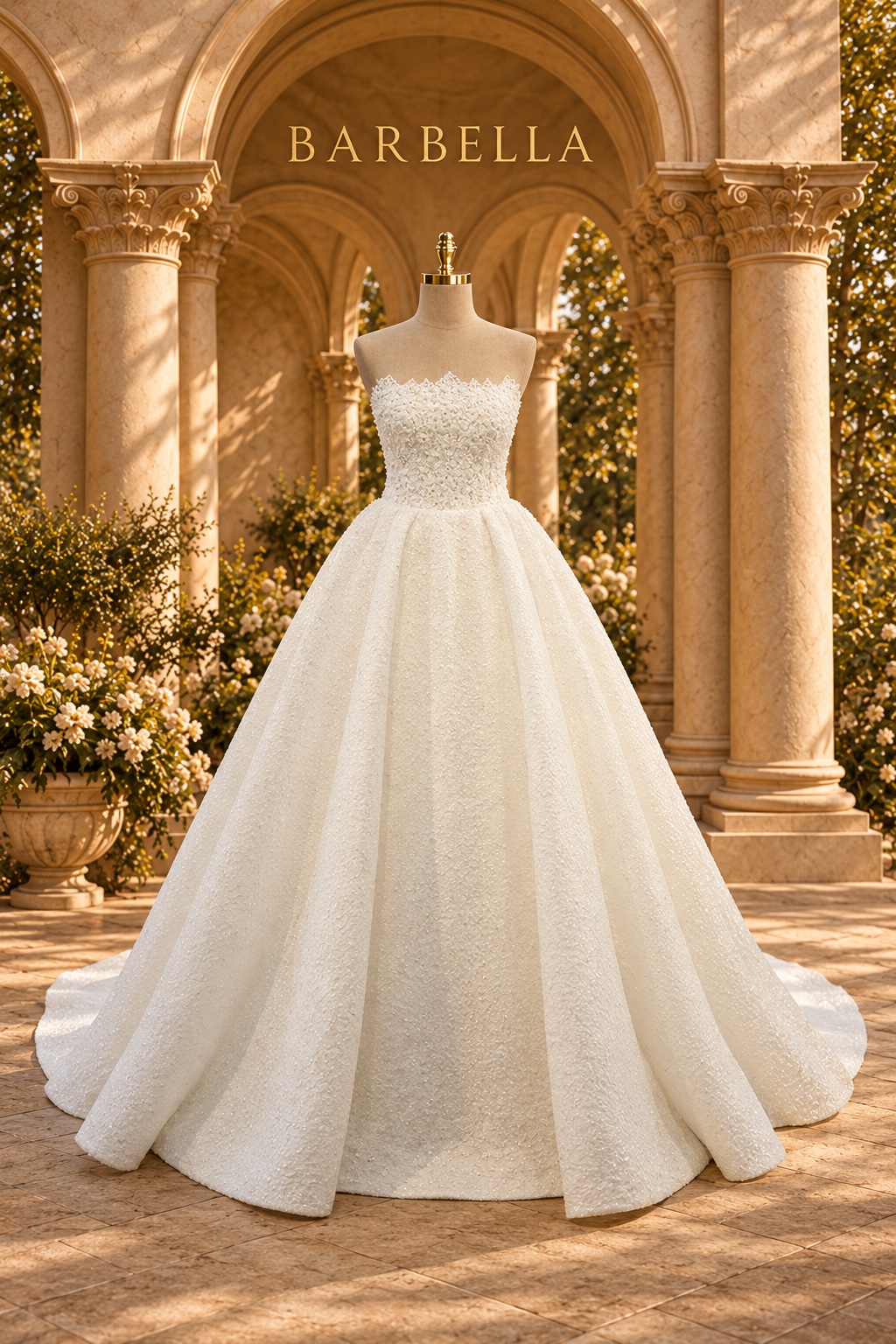Royal Barbie square-corset shimmer gown
