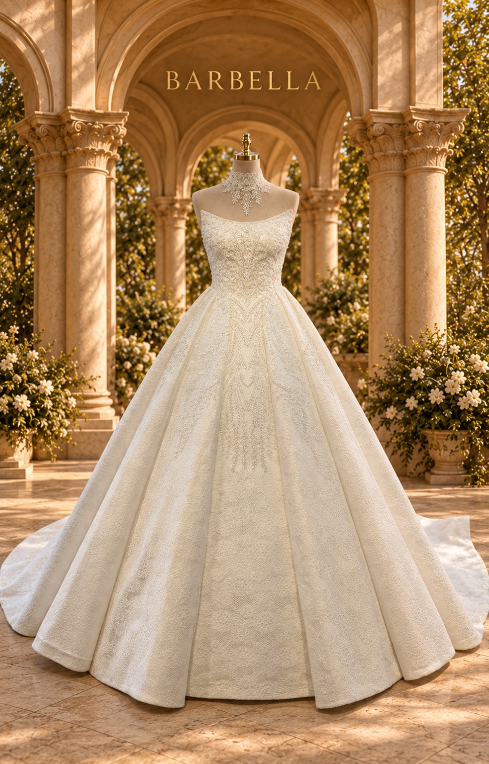 Royal Barbie halter-neck all-over shimmer gown